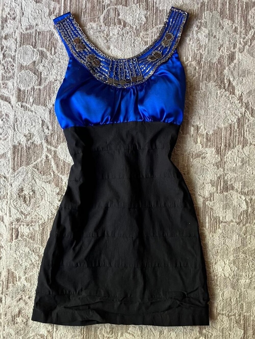 Trixxi Royal Blue & Black Jeweled Neckline Mini Dress